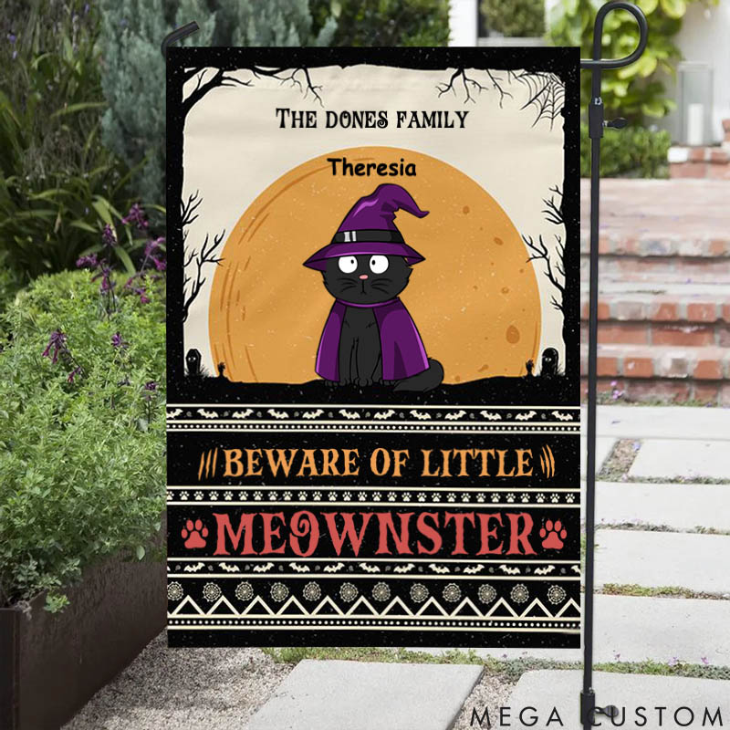Personalized Cat Lover Beware of little Meownsters Happy Halloween Garden Flag