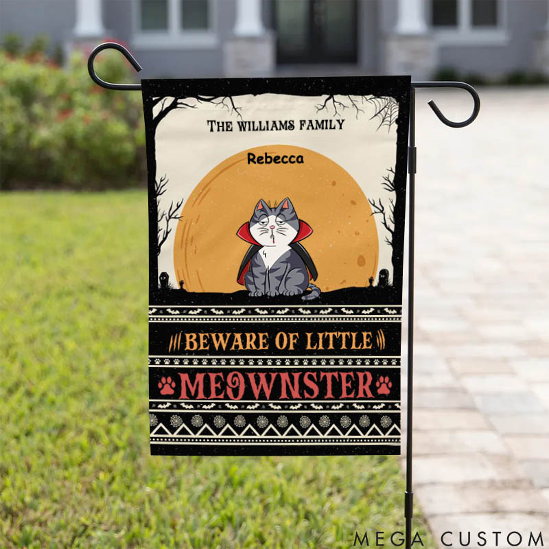 Personalized Cat Lover Beware of little Meownsters Happy Halloween Garden Flag