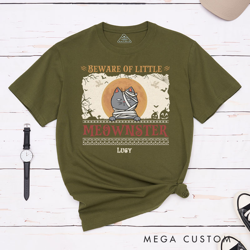 Personalized Cat Lover Beware of little Meownsters T-Shirt