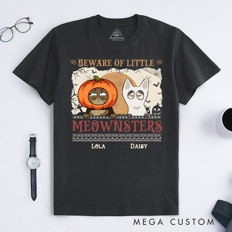 Personalized Cat Lover Beware of little Meownsters T-Shirt