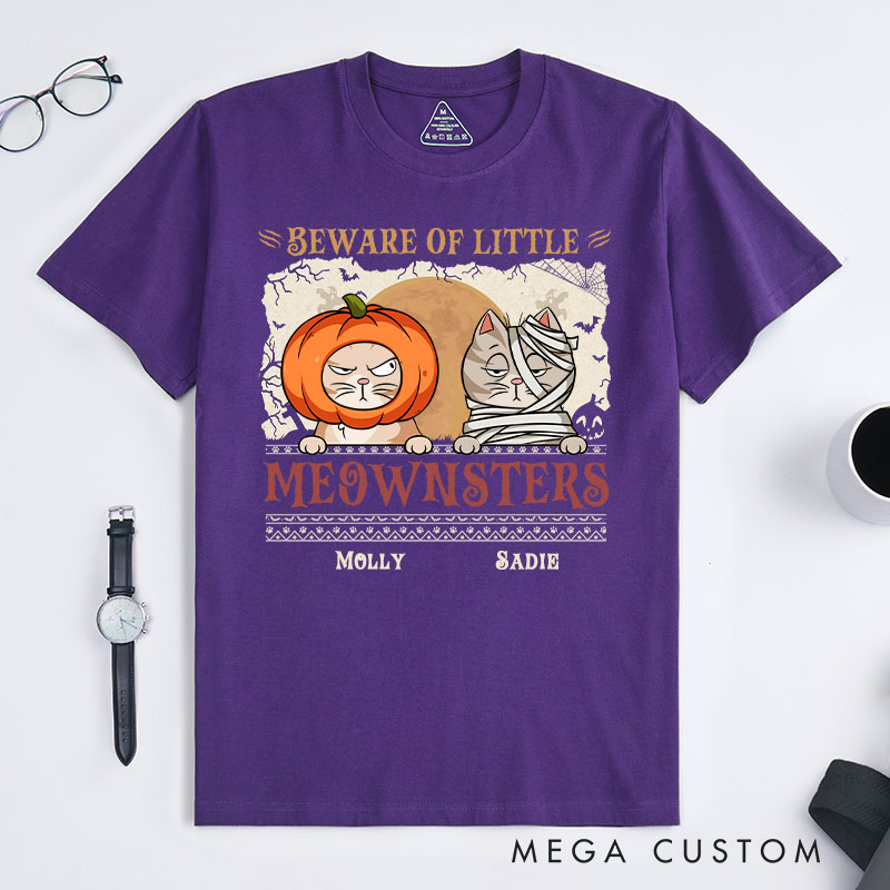 Personalized Cat Lover Beware of little Meownsters T-Shirt