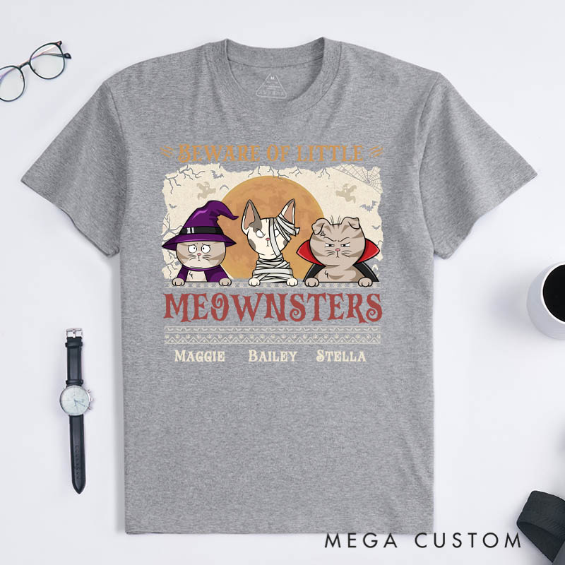 Personalized Cat Lover Beware of little Meownsters T-Shirt