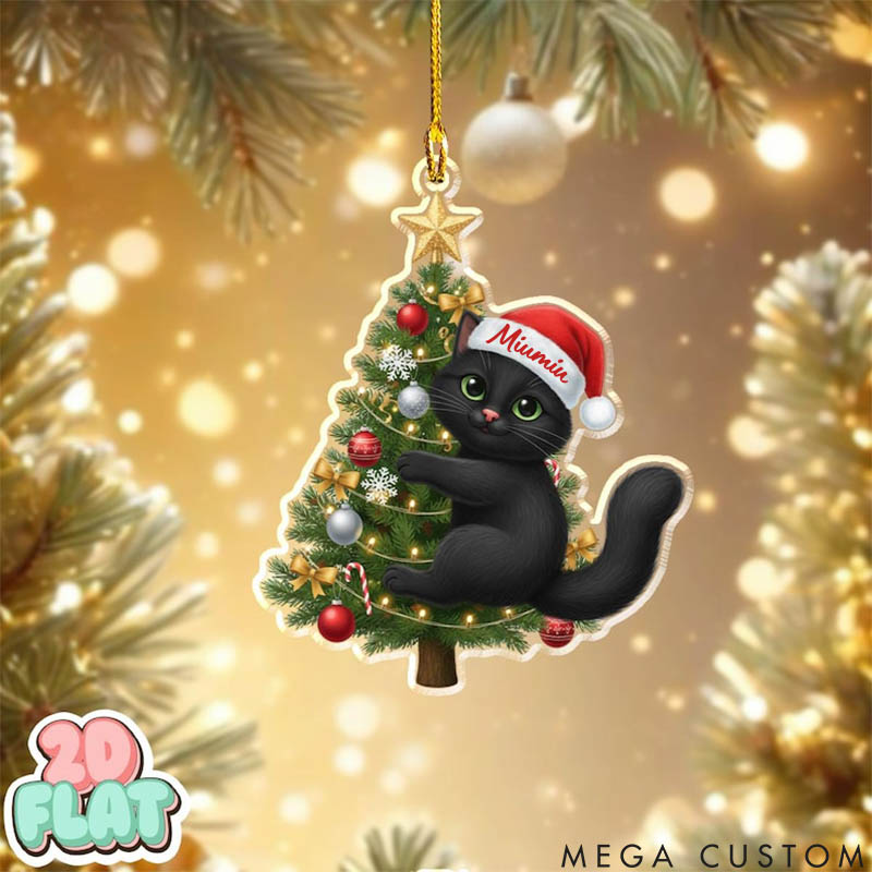 Personalized Cat Lover Black Cat with Christmas Tree Christmas Ornament