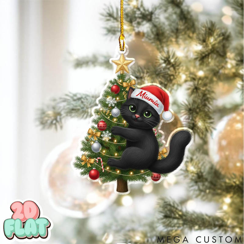 Personalized Cat Lover Black Cat with Christmas Tree Christmas Ornament
