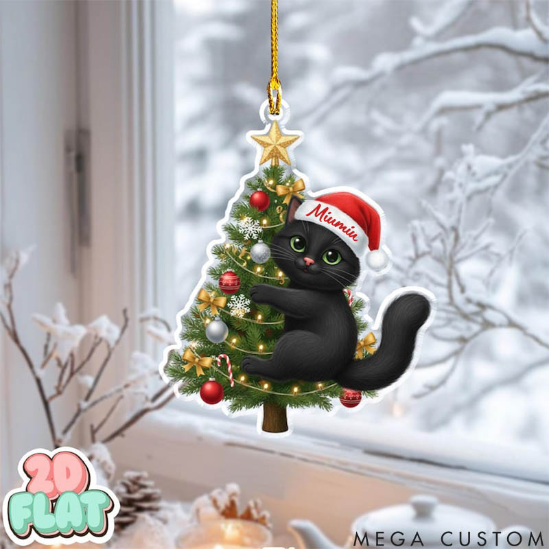 Personalized Cat Lover Black Cat with Christmas Tree Christmas Ornament