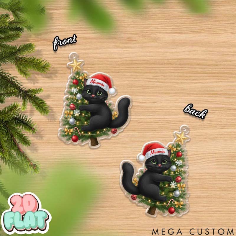 Personalized Cat Lover Black Cat with Christmas Tree Christmas Ornament