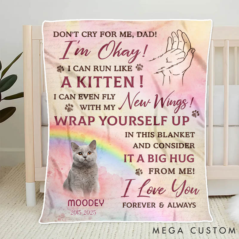 Personalized Cat Lover Cat Dad Custom Photo Run Free Faithful Friend Throw Blanket