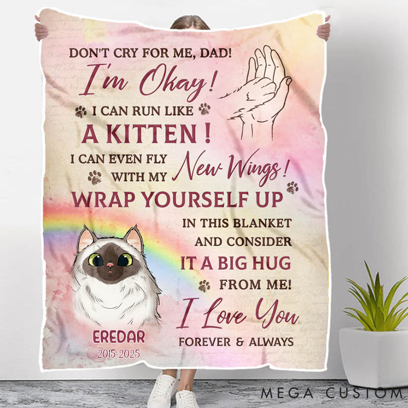 Personalized Cat Lover Cat Dad Custom Photo Run Free Faithful Friend Throw Blanket