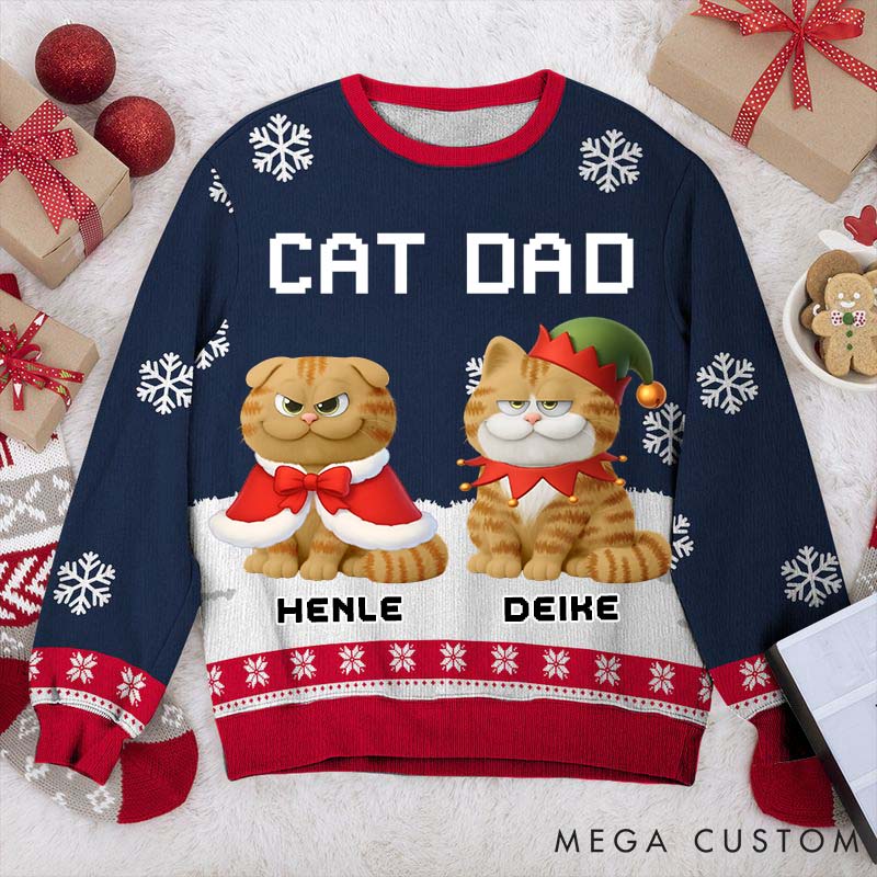 Personalized Cat Lover Cat Dad Winter Christmas Ugly Sweatshirt