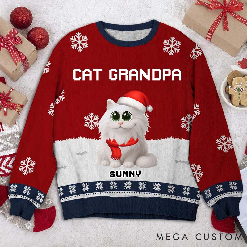 Personalized Cat Lover Cat Dad Winter Christmas Ugly Sweatshirt