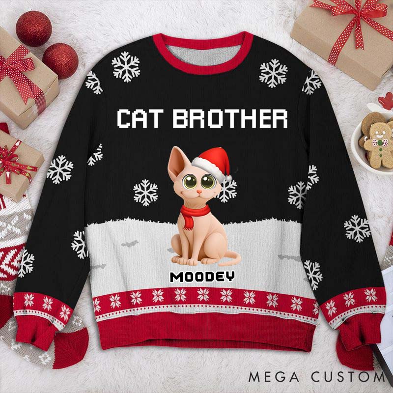 Personalized Cat Lover Cat Dad Winter Christmas Ugly Sweatshirt