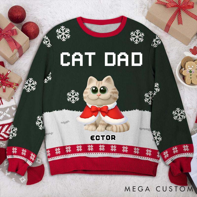 Personalized Cat Lover Cat Dad Winter Christmas Ugly Sweatshirt