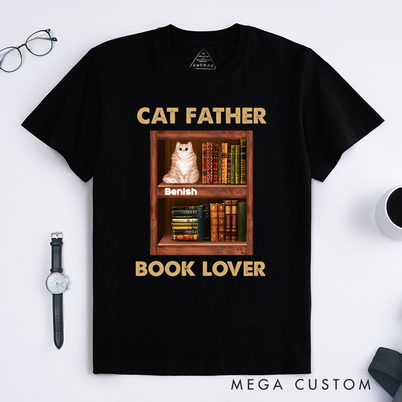 Personalized Cat Lover Cat Father Book Lovers T-Shirt