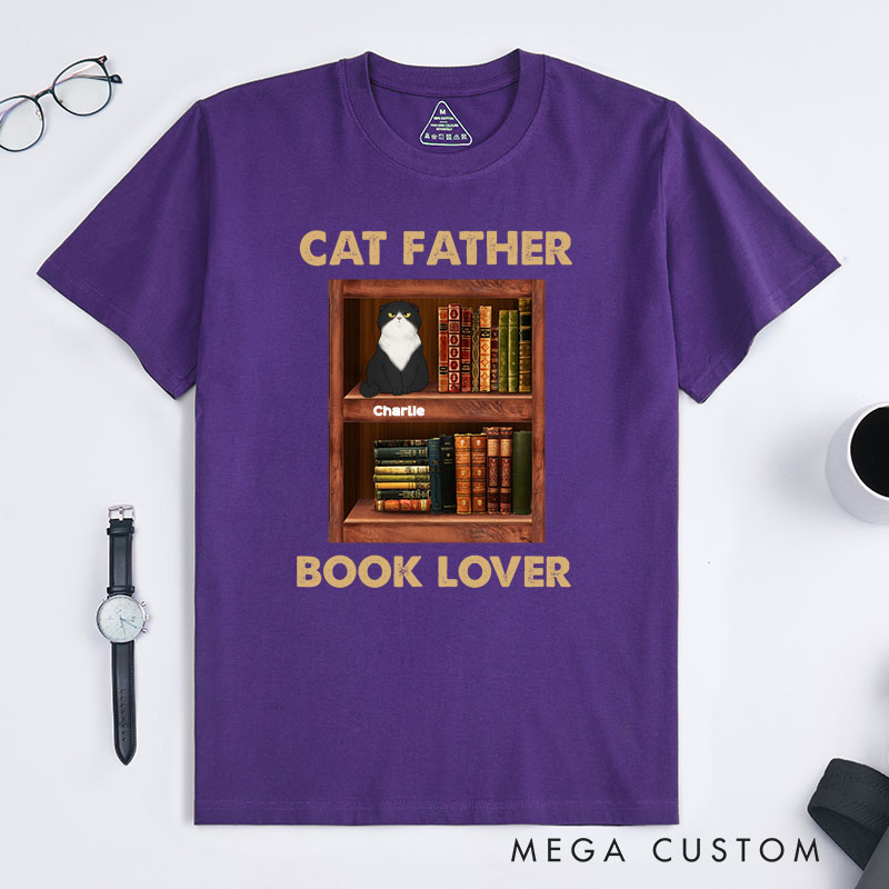 Personalized Cat Lover Cat Father Book Lovers T-Shirt