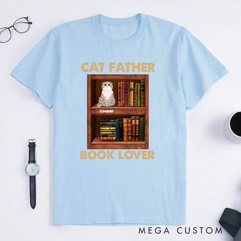 Personalized Cat Lover Cat Father Book Lovers T-Shirt