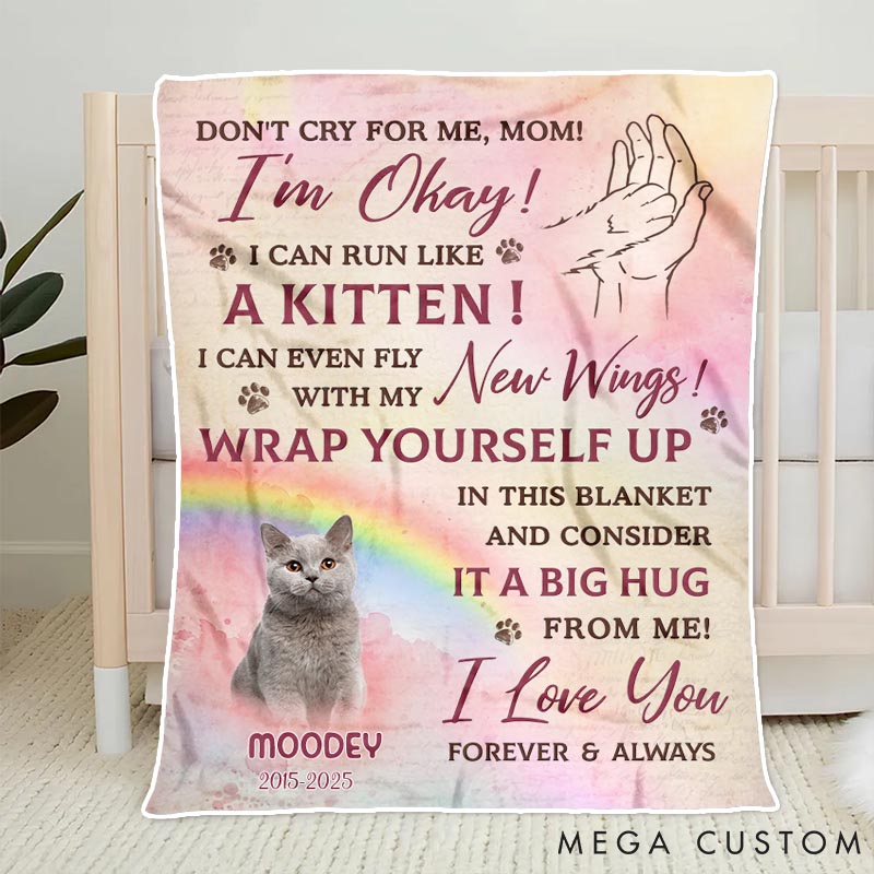 Personalized Cat Lover Cat Mom Custom Photo Run Free Faithful Friend Throw Blanket