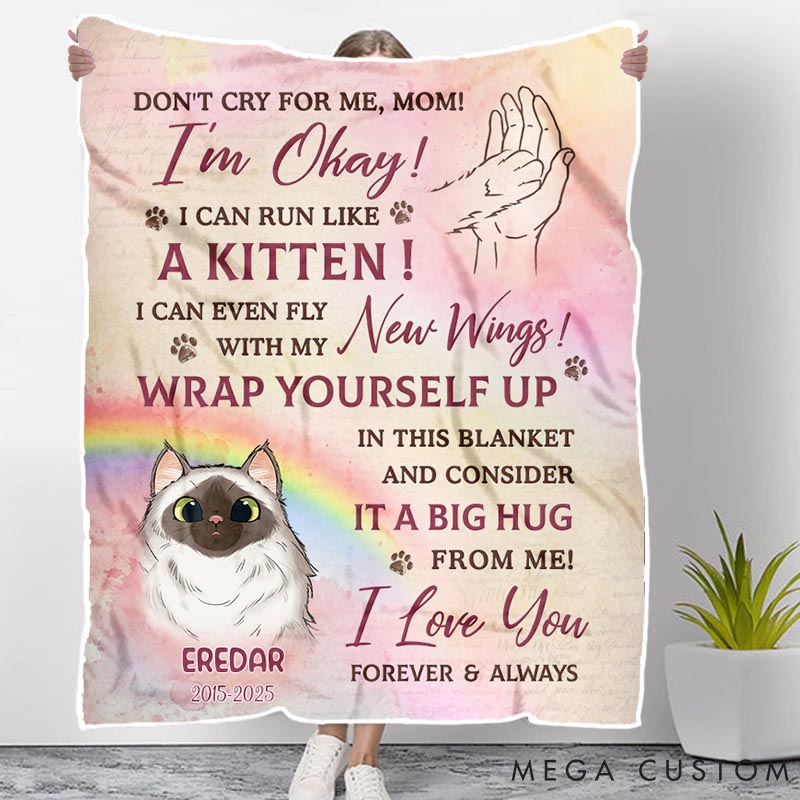 Personalized Cat Lover Cat Mom Custom Photo Run Free Faithful Friend Throw Blanket