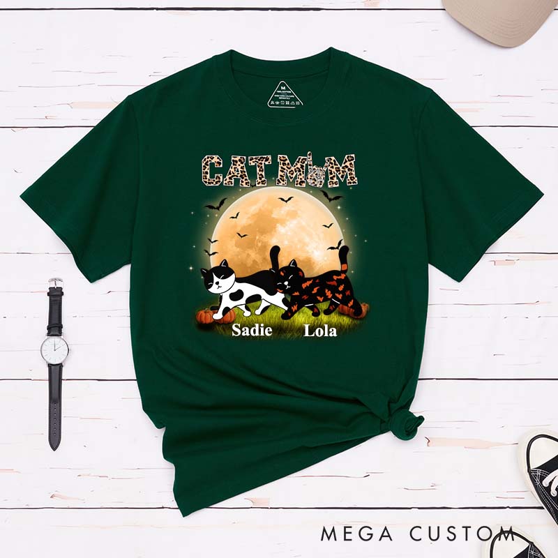 Personalized Cat Lover Cat Mom Leopard Print Halloween Gift T-Shirt