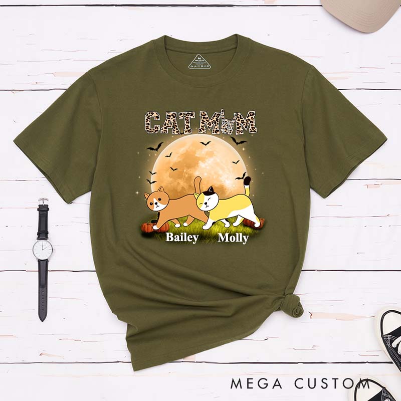 Personalized Cat Lover Cat Mom Leopard Print Halloween Gift T-Shirt