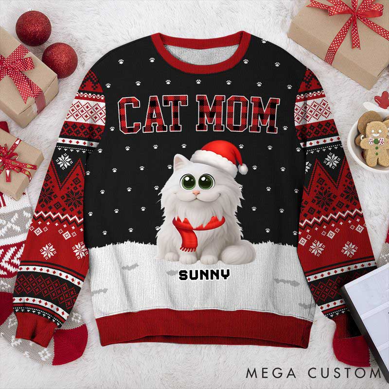 Personalized Cat Lover Cat Mom Pattern Christmas Ugly Sweater