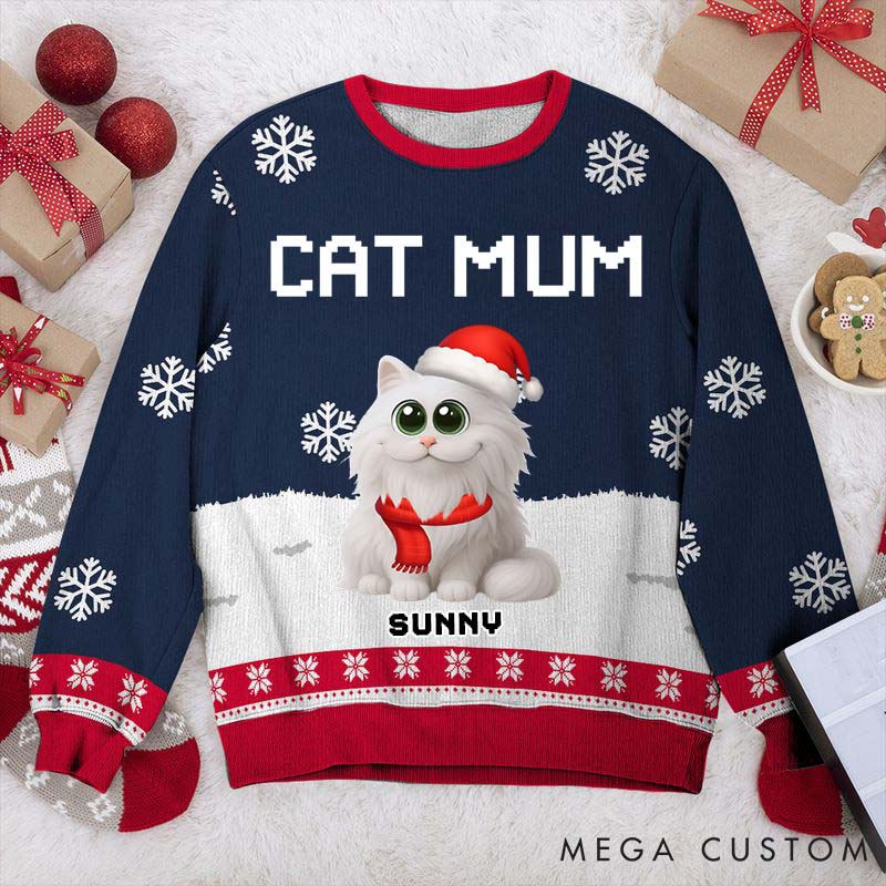 Personalized Cat Lover Cat Mom Winter Christmas Ugly Sweatshirt