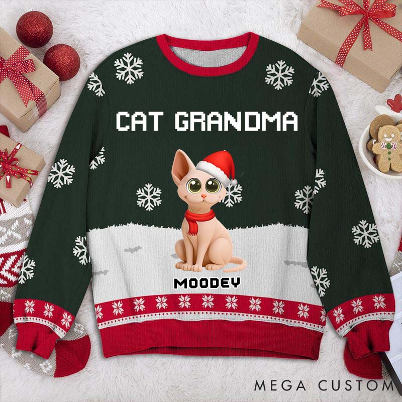 Personalized Cat Lover Cat Mom Winter Christmas Ugly Sweatshirt
