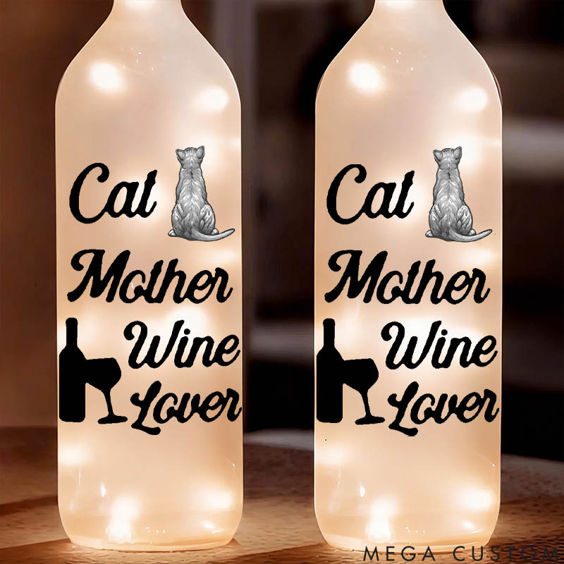 Personalized Cat Lover Cat Mother Wine Lover Bottle Lamp