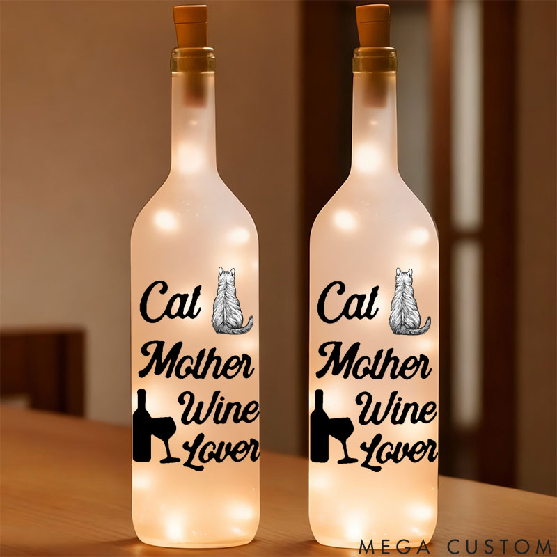 Personalized Cat Lover Cat Mother Wine Lover Bottle Lamp