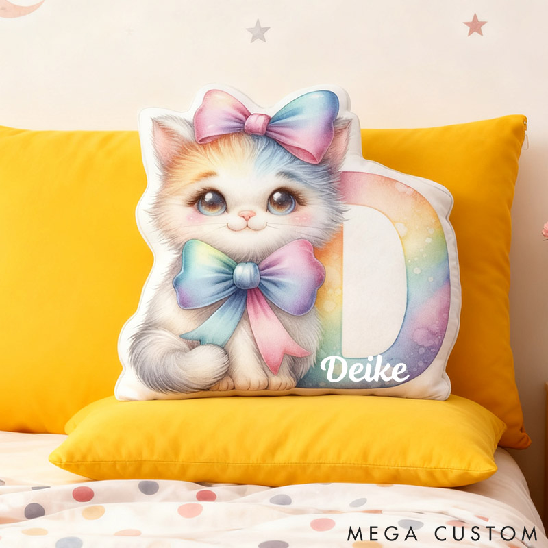 Personalized Cat Lover Cat Rainbow Letter Pillow with Custom Name Graphic 3D Print