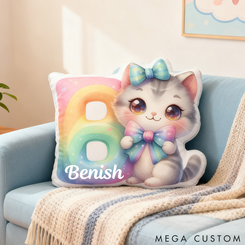 Personalized Cat Lover Cat Rainbow Letter Pillow with Custom Name Graphic 3D Print