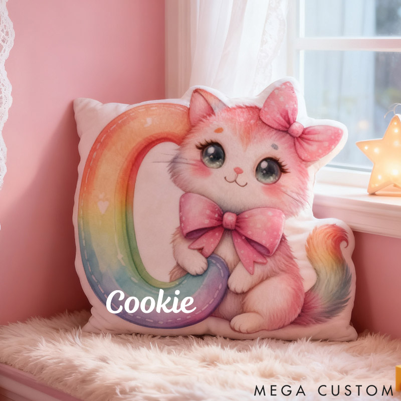 Personalized Cat Lover Cat Rainbow Letter Pillow with Custom Name Graphic 3D Print
