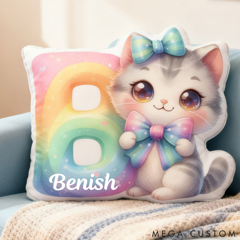 Personalized Cat Lover Cat Rainbow Letter Pillow with Custom Name Graphic 3D Print