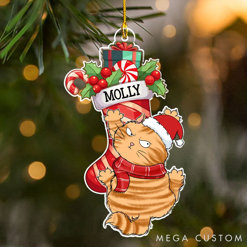 Personalized Cat Lover Cat Scratching Christmas Ornament