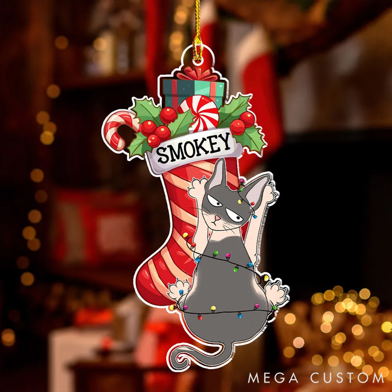 Personalized Cat Lover Cat Scratching Christmas Ornament