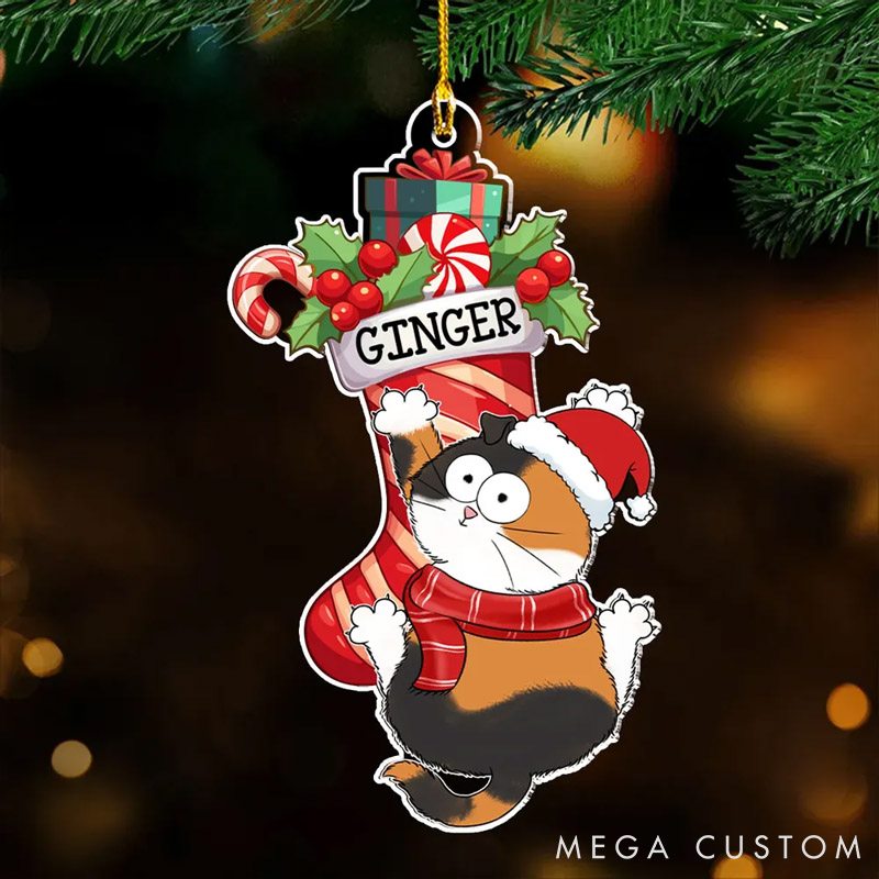 Personalized Cat Lover Cat Scratching Christmas Ornament