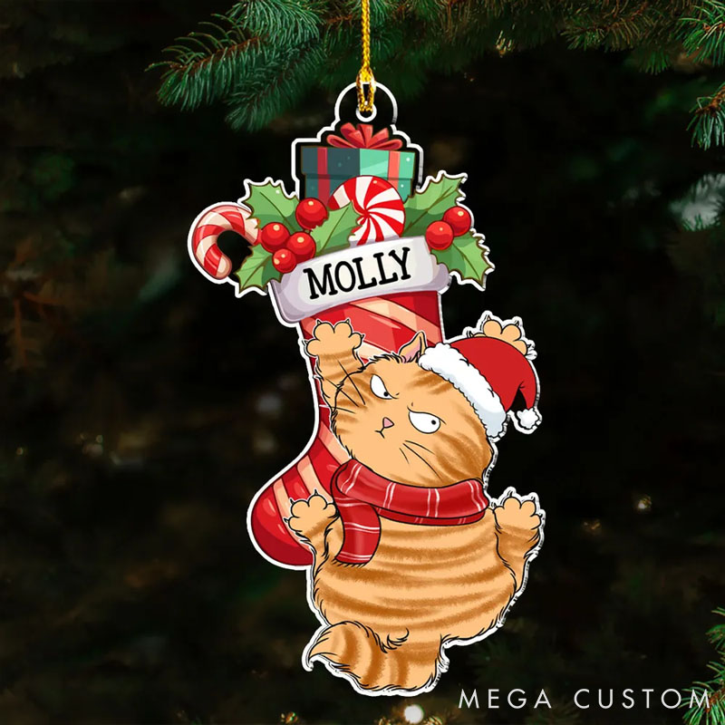 Personalized Cat Lover Cat Scratching Christmas Ornament