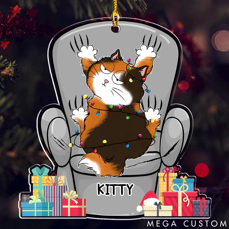 Personalized Cat Lover Cat Scratching Sofa Christmas Ornament