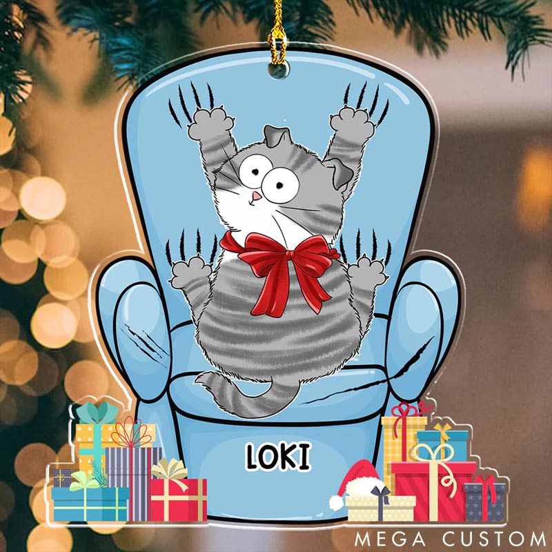 Personalized Cat Lover Cat Scratching Sofa Christmas Ornament