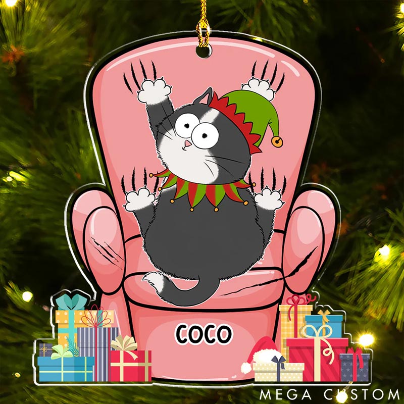 Personalized Cat Lover Cat Scratching Sofa Christmas Ornament