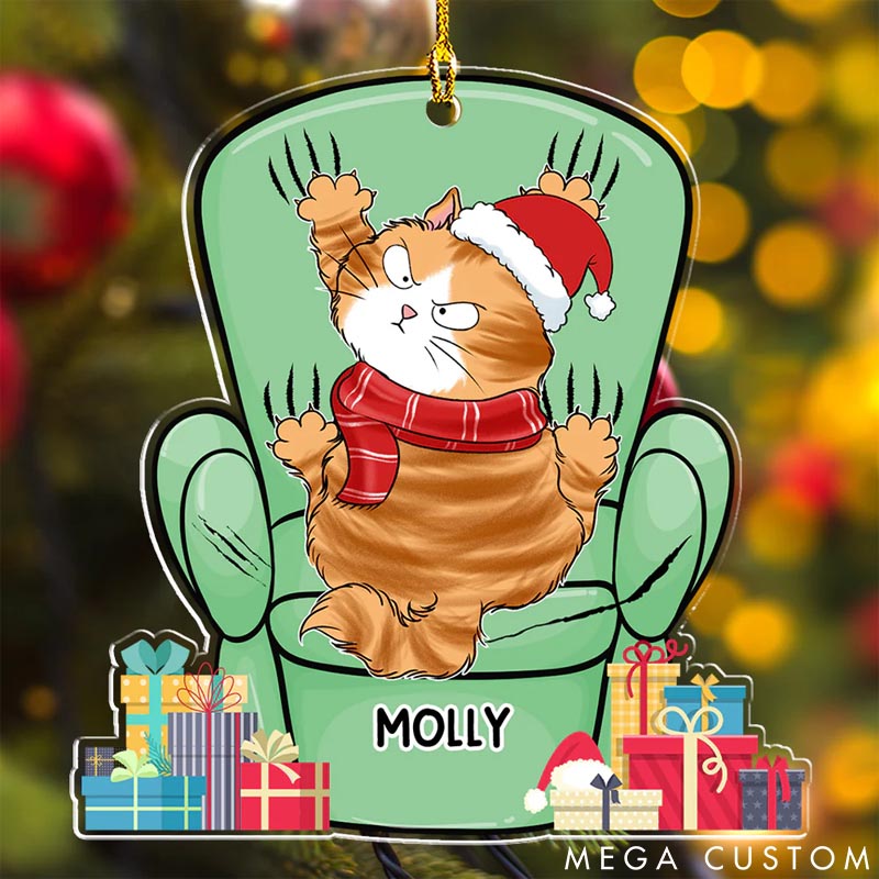 Personalized Cat Lover Cat Scratching Sofa Christmas Ornament