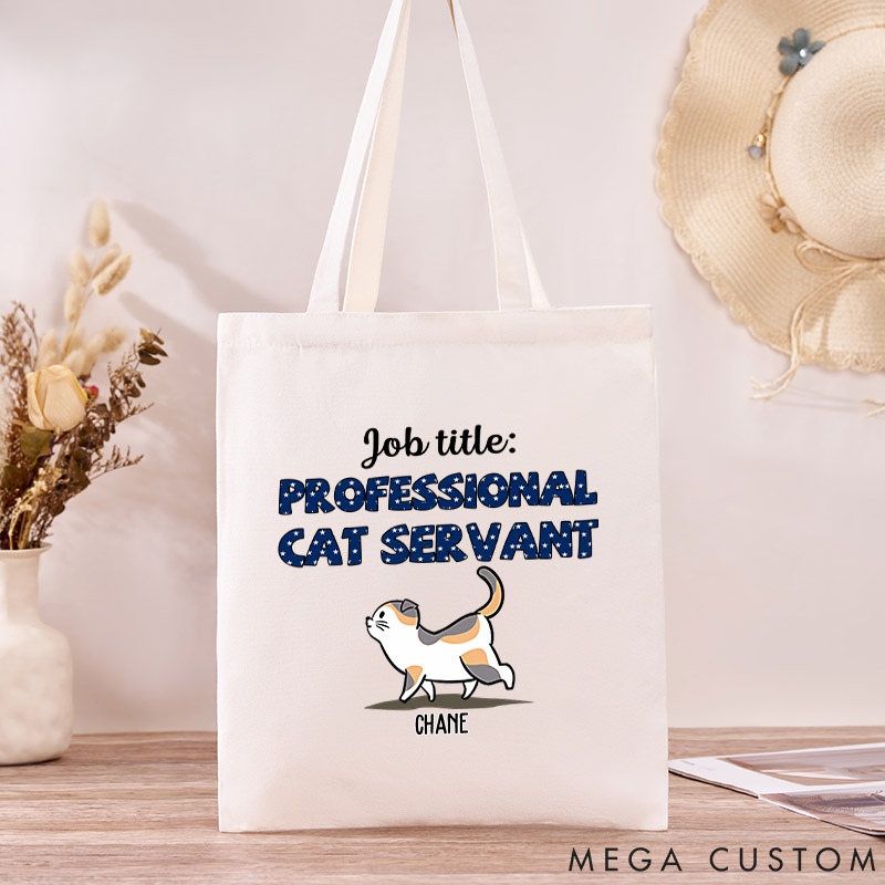 Personalized Cat Lover Cat Servant is My Job Canvas Tote Bag