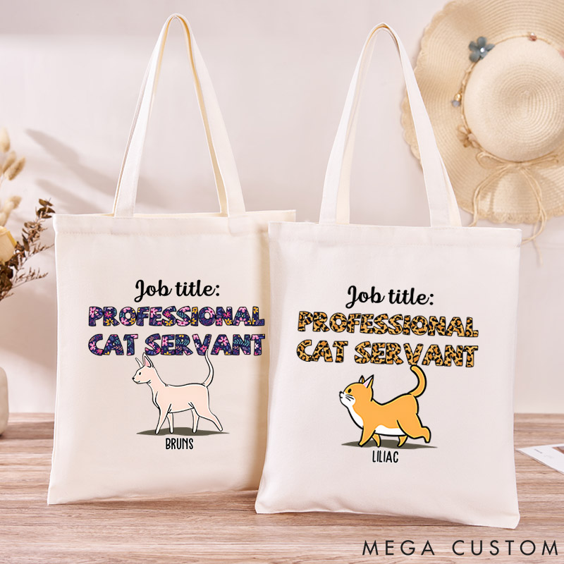 Personalized Cat Lover Cat Servant is My Job Canvas Tote Bag