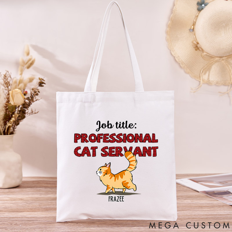 Personalized Cat Lover Cat Servant is My Job Canvas Tote Bag