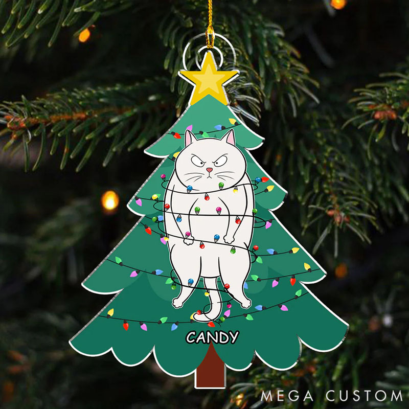 Personalized Cat Lover Cat Stuck in Tree Christmas Ornament