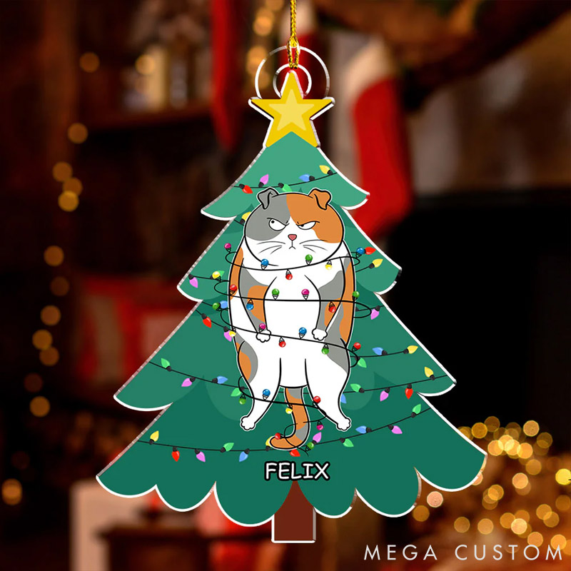 Personalized Cat Lover Cat Stuck in Tree Christmas Ornament