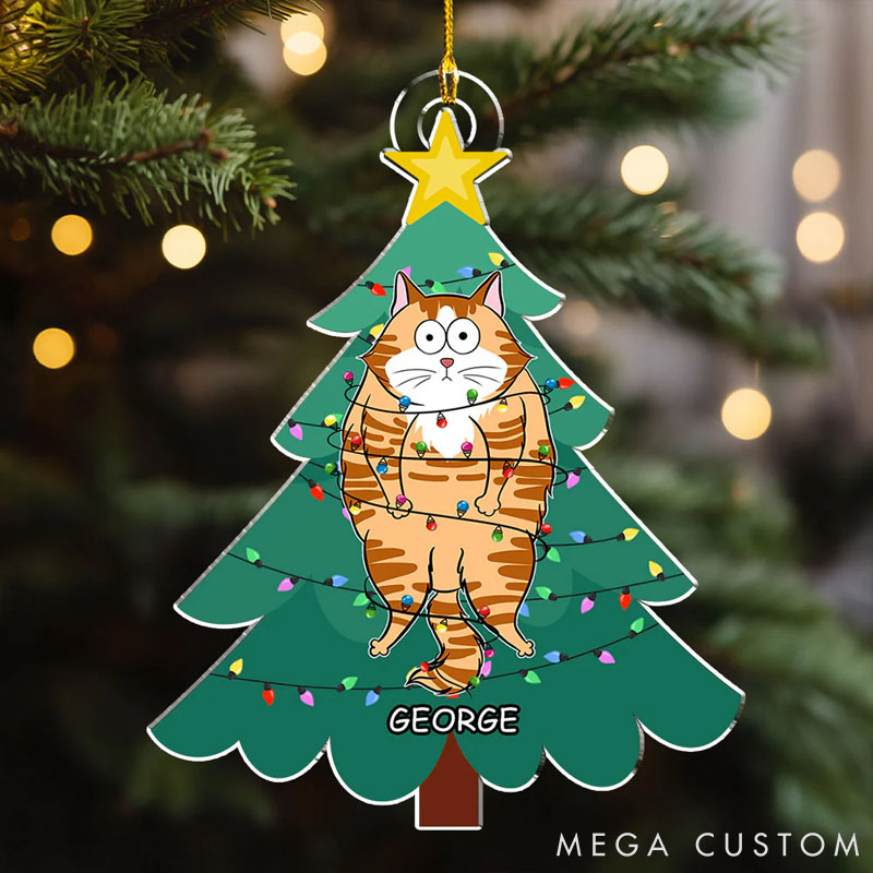 Personalized Cat Lover Cat Stuck in Tree Christmas Ornament