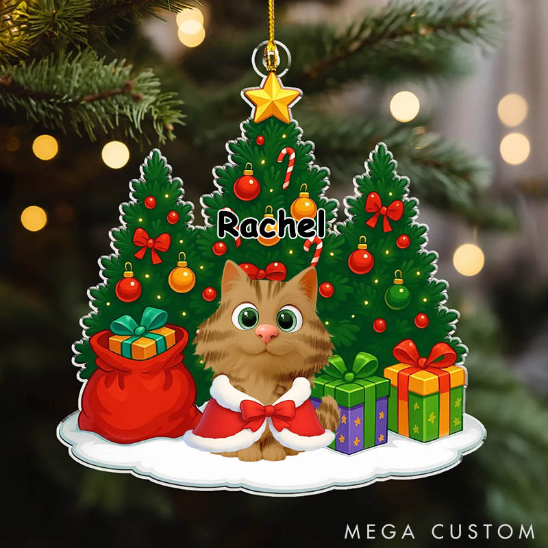Personalized Cat Lover Cat Under Christmas Tree Ornament