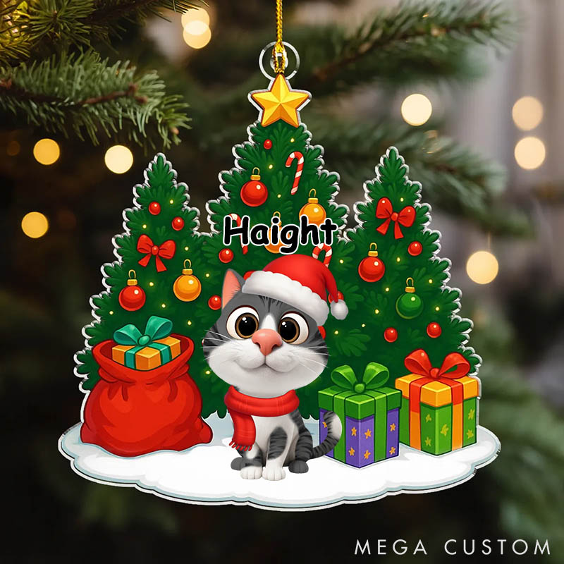 Personalized Cat Lover Cat Under Christmas Tree Ornament