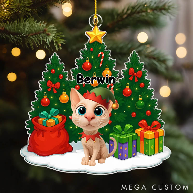 Personalized Cat Lover Cat Under Christmas Tree Ornament