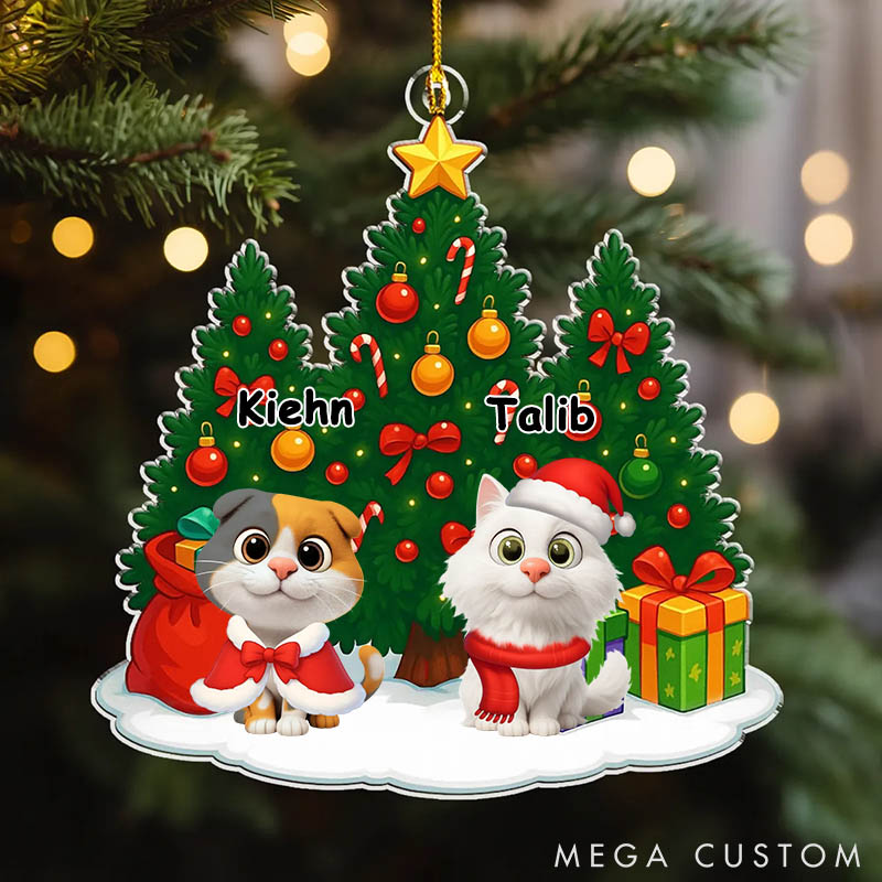 Personalized Cat Lover Cat Under Christmas Tree Ornament